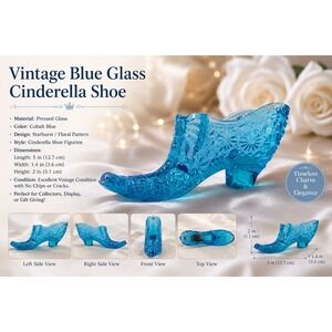Vintage Blue Daisy and Button Glass Slipper Figurine Aqua Pressed Glass Shoe